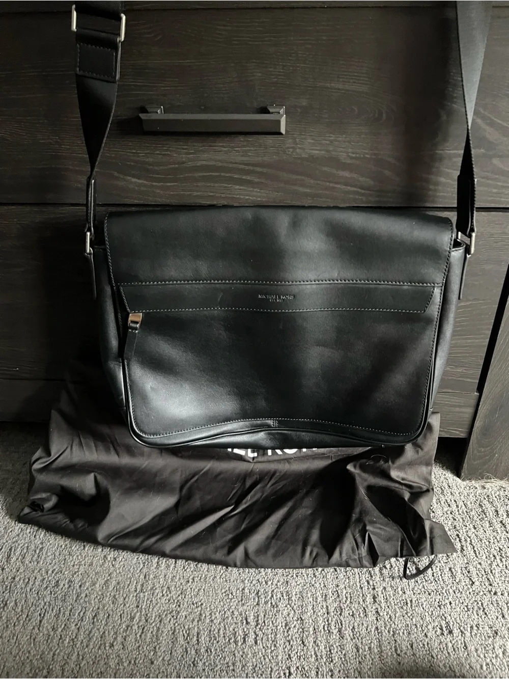 Michael Kors Black Leather Messenger Crossbody